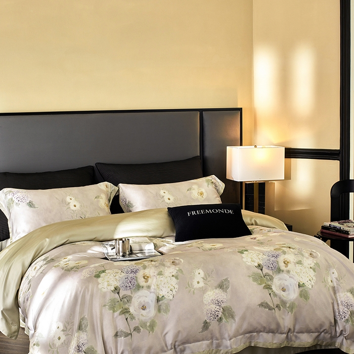 91家纺网 家纺一手货源 找家纺 蕾诺家纺 2025新款60支进口奥地利兰精天丝数码印花四件套 紫苏-海葵紫