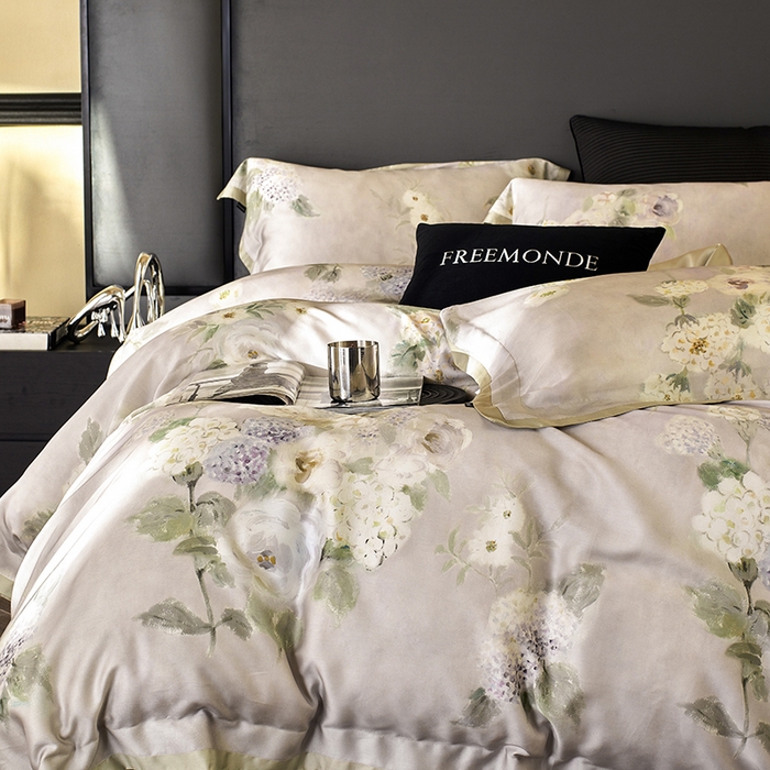 91家纺网 家纺一手货源 找家纺 蕾诺家纺 2025新款60支进口奥地利兰精天丝数码印花四件套 紫苏-海葵紫