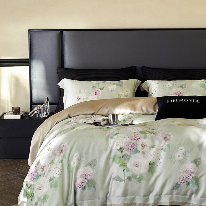 91家纺网 家纺一手货源 找家纺 蕾诺家纺 2025新款60支进口奥地利兰精天丝数码印花四件套 紫苏-薄荷绿