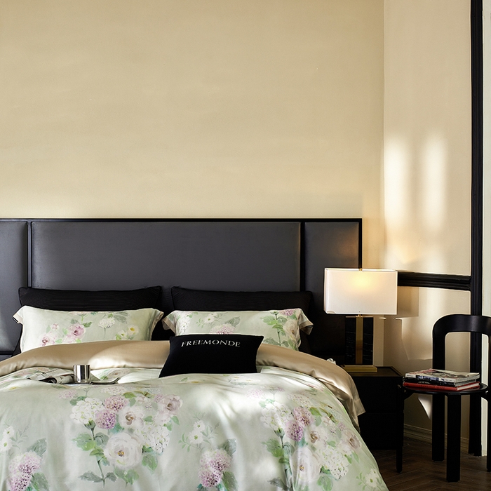 91家纺网 家纺一手货源 找家纺 蕾诺家纺 2025新款60支进口奥地利兰精天丝数码印花四件套 紫苏-薄荷绿