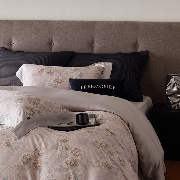 91家纺网 家纺一手货源 找家纺 蕾诺家纺 2025新款60支进口奥地利兰精天丝数码印花四件套 长乐-木槿粉