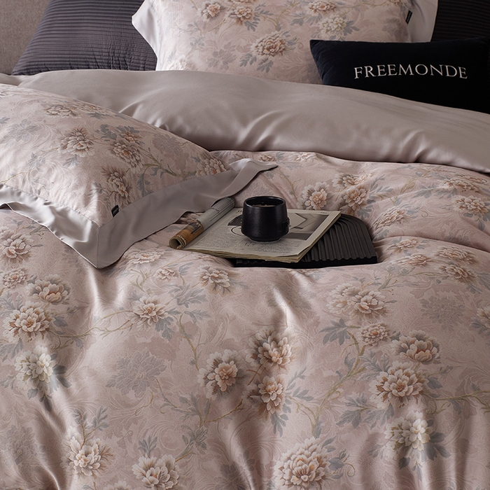 91家纺网 家纺一手货源 找家纺 蕾诺家纺 2025新款60支进口奥地利兰精天丝数码印花四件套 长乐-木槿粉