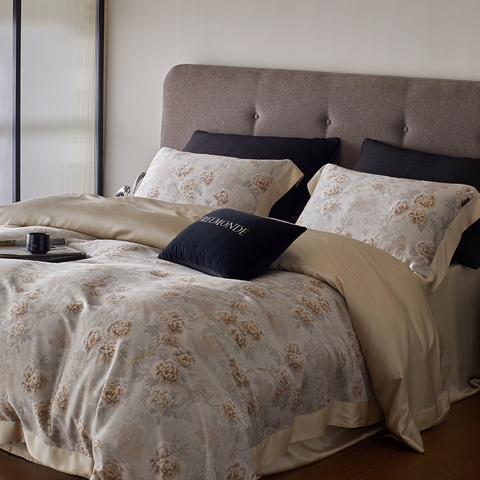 91家纺网 家纺一手货源 找家纺 蕾诺家纺 2025新款60支进口奥地利兰精天丝数码印花四件套 长乐-琥珀咖