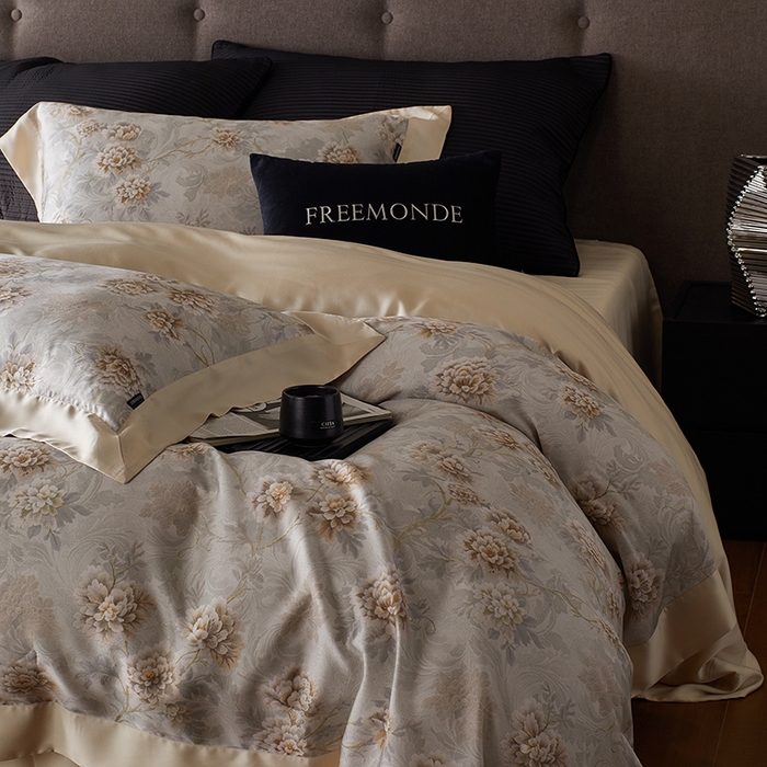 91家纺网 家纺一手货源 找家纺 蕾诺家纺 2025新款60支进口奥地利兰精天丝数码印花四件套 长乐-琥珀咖