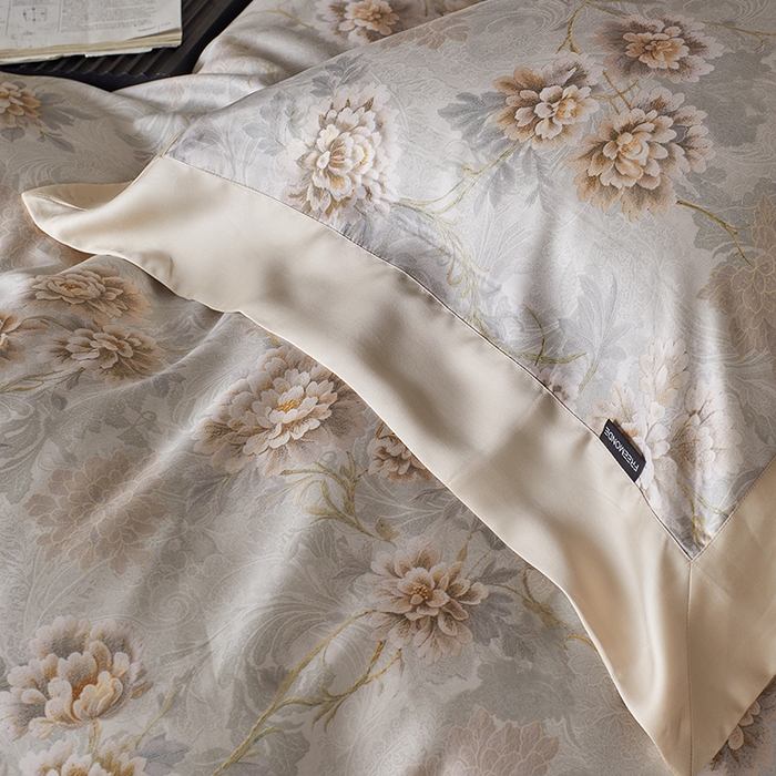 91家纺网 家纺一手货源 找家纺 蕾诺家纺 2025新款60支进口奥地利兰精天丝数码印花四件套 长乐-琥珀咖