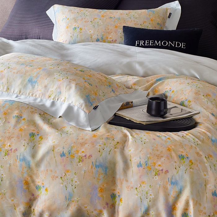 91家纺网 家纺一手货源 找家纺 蕾诺家纺 2025新款60支进口奥地利兰精天丝数码印花四件套 小枝寻