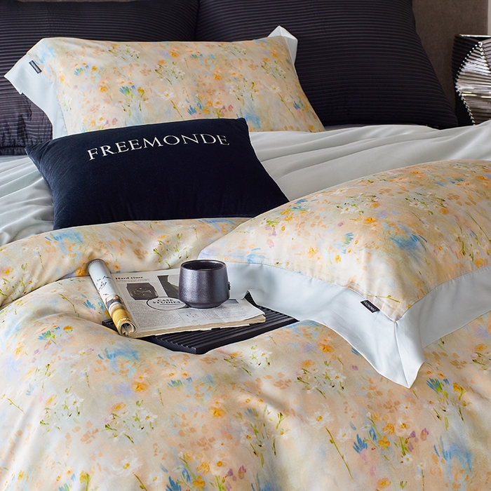 91家纺网 家纺一手货源 找家纺 蕾诺家纺 2025新款60支进口奥地利兰精天丝数码印花四件套 小枝寻