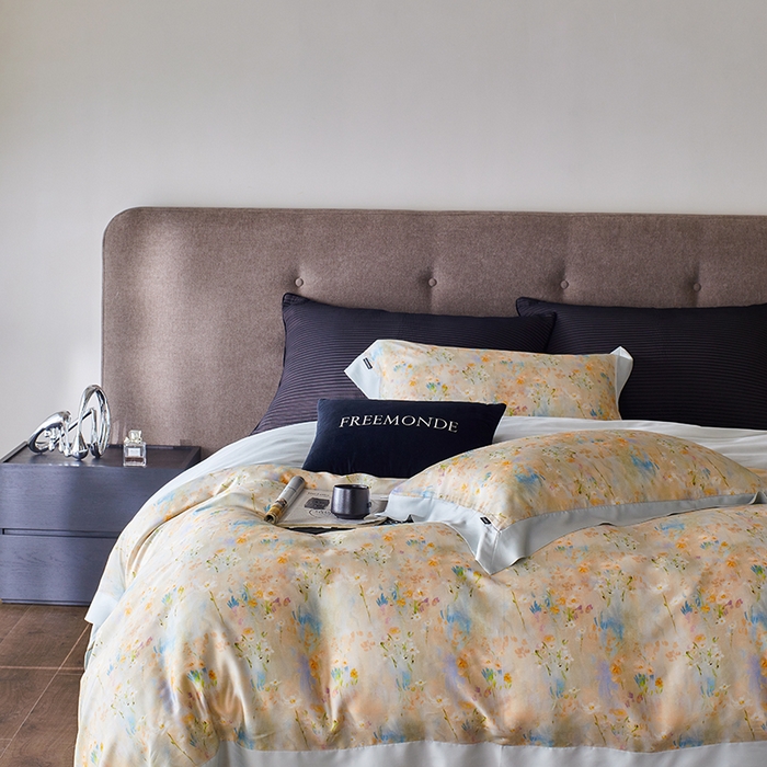 91家纺网 家纺一手货源 找家纺 蕾诺家纺 2025新款60支进口奥地利兰精天丝数码印花四件套 小枝寻