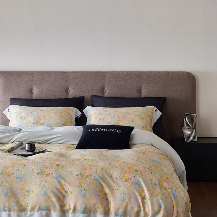 91家纺网 家纺一手货源 找家纺 蕾诺家纺 2025新款60支进口奥地利兰精天丝数码印花四件套 小枝寻