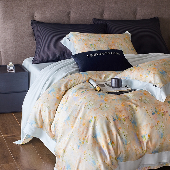 91家纺网 家纺一手货源 找家纺 蕾诺家纺 2025新款60支进口奥地利兰精天丝数码印花四件套 小枝寻