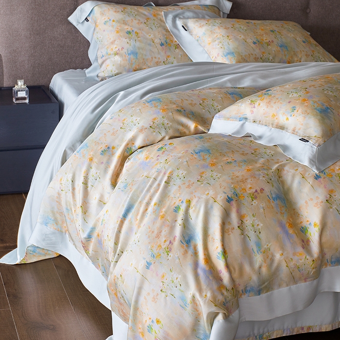 91家纺网 家纺一手货源 找家纺 蕾诺家纺 2025新款60支进口奥地利兰精天丝数码印花四件套 小枝寻