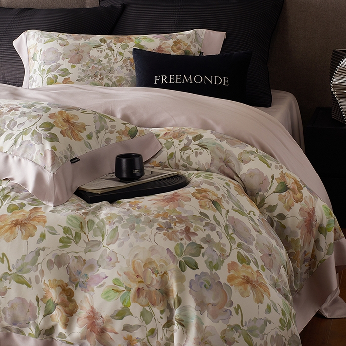 91家纺网 家纺一手货源 找家纺 蕾诺家纺 2025新款60支进口奥地利兰精天丝数码印花四件套 香颂-桃夭粉