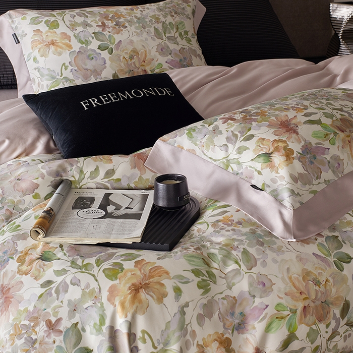 91家纺网 家纺一手货源 找家纺 蕾诺家纺 2025新款60支进口奥地利兰精天丝数码印花四件套 香颂-桃夭粉