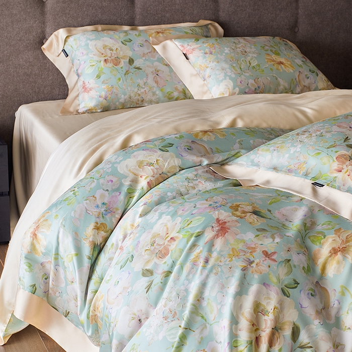 91家纺网 家纺一手货源 找家纺 蕾诺家纺 2025新款60支进口奥地利兰精天丝数码印花四件套 香颂-青提绿