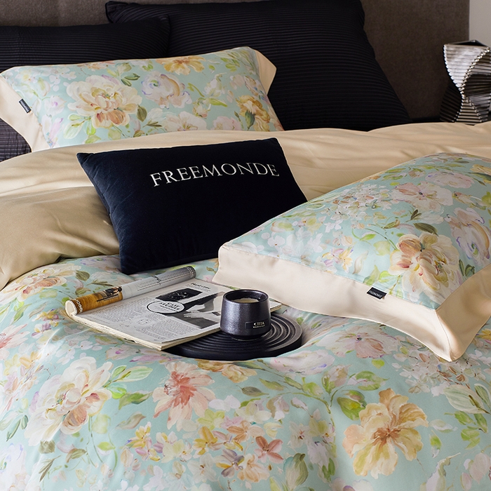 91家纺网 家纺一手货源 找家纺 蕾诺家纺 2025新款60支进口奥地利兰精天丝数码印花四件套 香颂-青提绿