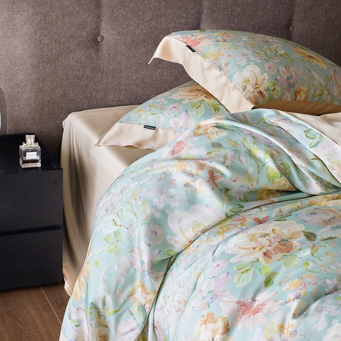 91家纺网 家纺一手货源 找家纺 蕾诺家纺 2025新款60支进口奥地利兰精天丝数码印花四件套 香颂-青提绿