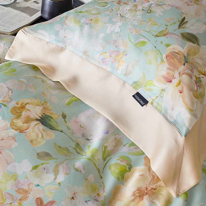 91家纺网 家纺一手货源 找家纺 蕾诺家纺 2025新款60支进口奥地利兰精天丝数码印花四件套 香颂-青提绿