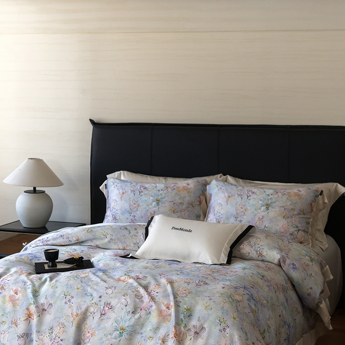 91家纺网 家纺一手货源 找家纺 蕾诺家纺 2025新款60支进口奥地利兰精天丝数码印花四件套 微芒-星蓝