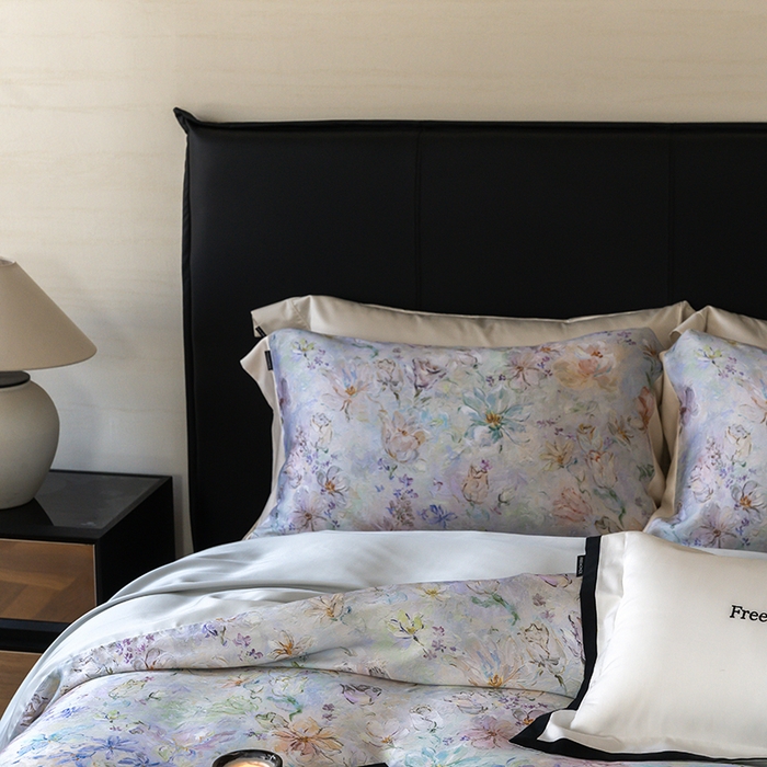 91家纺网 家纺一手货源 找家纺 蕾诺家纺 2025新款60支进口奥地利兰精天丝数码印花四件套 微芒-星蓝