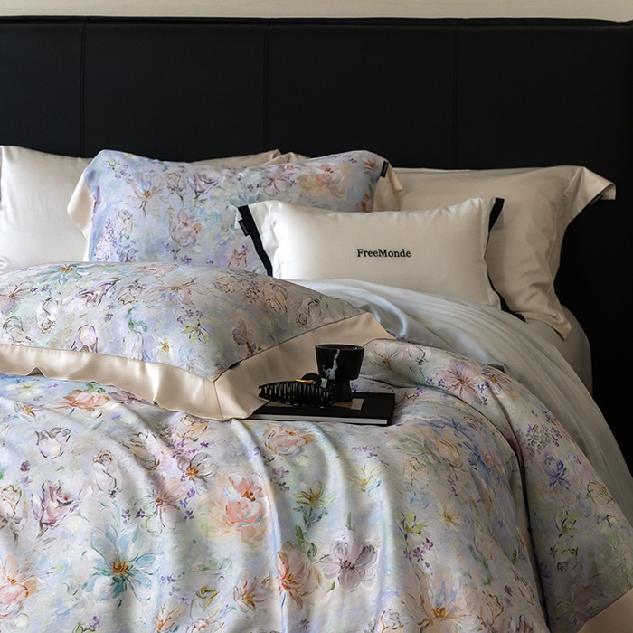 91家纺网 家纺一手货源 找家纺 蕾诺家纺 2025新款60支进口奥地利兰精天丝数码印花四件套 微芒-星蓝