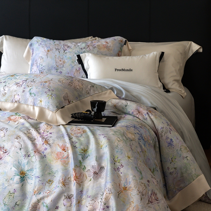 91家纺网 家纺一手货源 找家纺 蕾诺家纺 2025新款60支进口奥地利兰精天丝数码印花四件套 微芒-星蓝