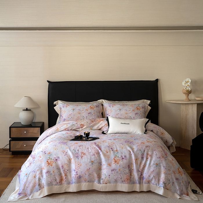 蕾诺家纺 2025新款60支进口奥地利兰精天丝数码印花四件套 微芒-轻紫