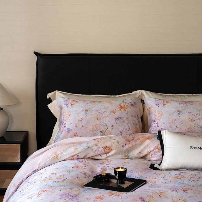 91家纺网 家纺一手货源 找家纺 蕾诺家纺 2025新款60支进口奥地利兰精天丝数码印花四件套 微芒-轻紫