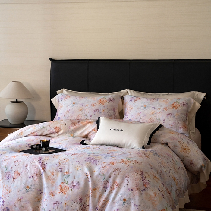 91家纺网 家纺一手货源 找家纺 蕾诺家纺 2025新款60支进口奥地利兰精天丝数码印花四件套 微芒-轻紫