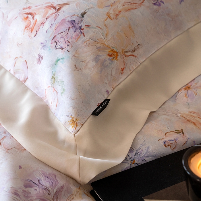 91家纺网 家纺一手货源 找家纺 蕾诺家纺 2025新款60支进口奥地利兰精天丝数码印花四件套 微芒-轻紫