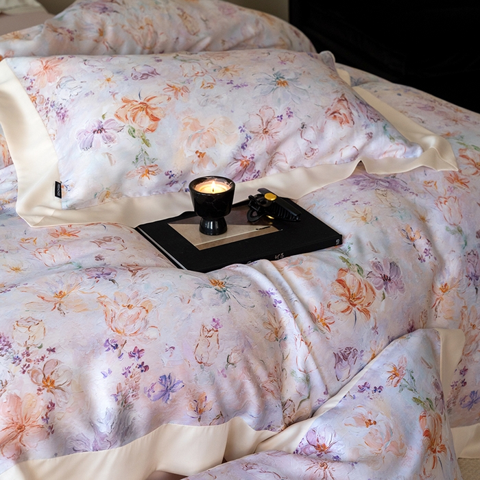 91家纺网 家纺一手货源 找家纺 蕾诺家纺 2025新款60支进口奥地利兰精天丝数码印花四件套 微芒-轻紫