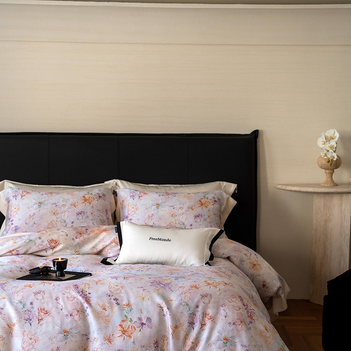 91家纺网 家纺一手货源 找家纺 蕾诺家纺 2025新款60支进口奥地利兰精天丝数码印花四件套 微芒-轻紫