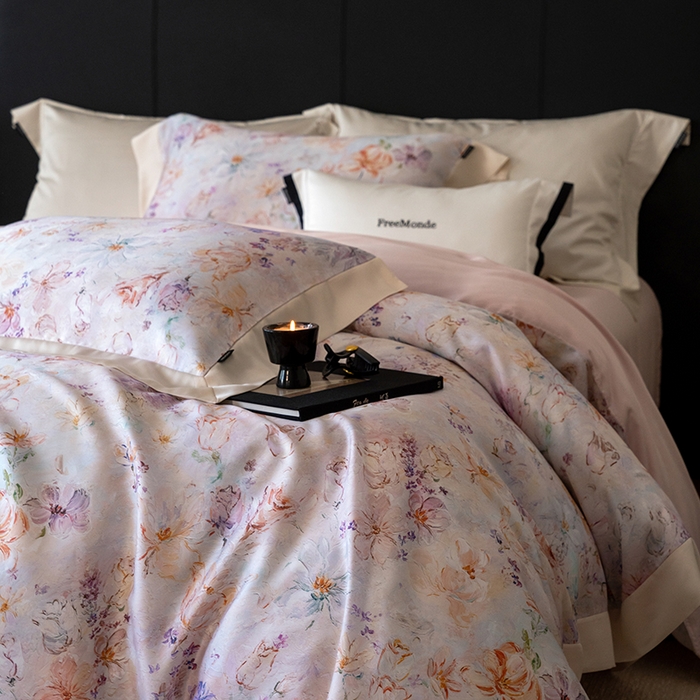 91家纺网 家纺一手货源 找家纺 蕾诺家纺 2025新款60支进口奥地利兰精天丝数码印花四件套 微芒-轻紫