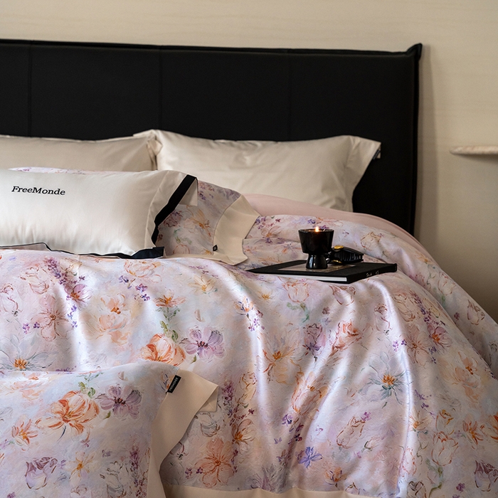 91家纺网 家纺一手货源 找家纺 蕾诺家纺 2025新款60支进口奥地利兰精天丝数码印花四件套 微芒-轻紫