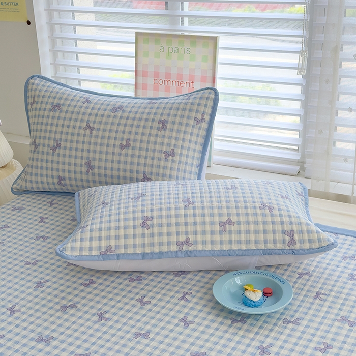 91家纺网 家纺一手货源 找家纺 赫梵茜 2025春夏新款锦氨凉感丝冰皮软席床盖夏被夏凉被空调被四件套蝴蝶结蓝