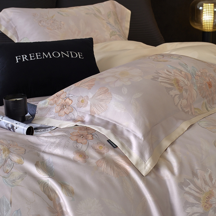 91家纺网 家纺一手货源 找家纺 蕾诺家纺 2025新款60支进口奥地利兰精天丝数码印花四件套 挽风-芋泥