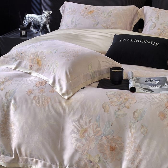 91家纺网 家纺一手货源 找家纺 蕾诺家纺 2025新款60支进口奥地利兰精天丝数码印花四件套 挽风-芋泥