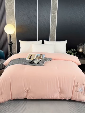 91家纺网 家纺一手货源 找家纺 喜糯糯 2025新款长绒棉提花被子被芯 粉玉