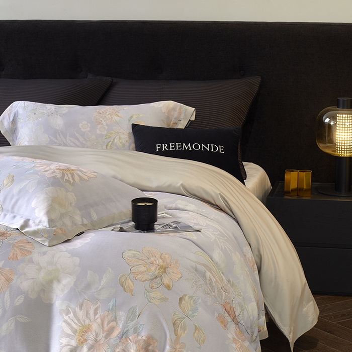 91家纺网 家纺一手货源 找家纺 蕾诺家纺 2025新款60支进口奥地利兰精天丝数码印花四件套 挽风-晴蓝