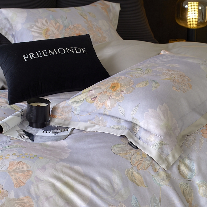 91家纺网 家纺一手货源 找家纺 蕾诺家纺 2025新款60支进口奥地利兰精天丝数码印花四件套 挽风-晴蓝