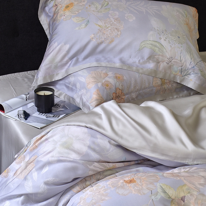 91家纺网 家纺一手货源 找家纺 蕾诺家纺 2025新款60支进口奥地利兰精天丝数码印花四件套 挽风-晴蓝