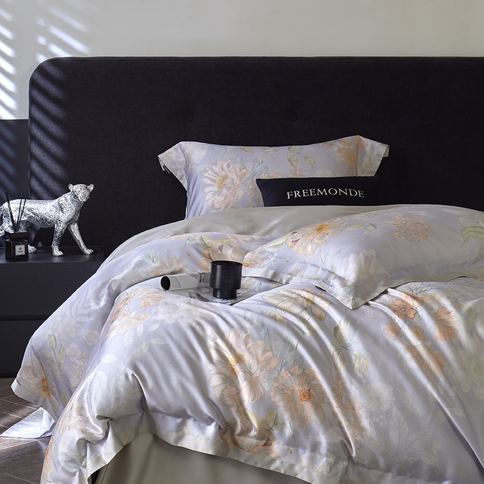 91家纺网 家纺一手货源 找家纺 蕾诺家纺 2025新款60支进口奥地利兰精天丝数码印花四件套 挽风-晴蓝