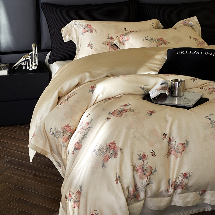 91家纺网 家纺一手货源 找家纺 蕾诺家纺 2025新款60支进口奥地利兰精天丝数码印花四件套 时来运转