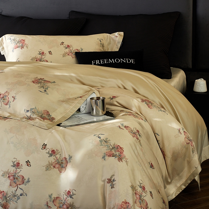 91家纺网 家纺一手货源 找家纺 蕾诺家纺 2025新款60支进口奥地利兰精天丝数码印花四件套 时来运转