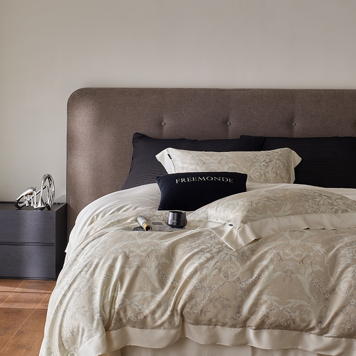 91家纺网 家纺一手货源 找家纺 蕾诺家纺 2025新款60支进口奥地利兰精天丝数码印花四件套 娜塔莎-香槟