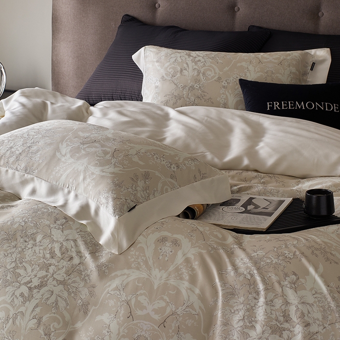 91家纺网 家纺一手货源 找家纺 蕾诺家纺 2025新款60支进口奥地利兰精天丝数码印花四件套 娜塔莎-香槟