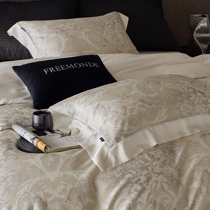 91家纺网 家纺一手货源 找家纺 蕾诺家纺 2025新款60支进口奥地利兰精天丝数码印花四件套 娜塔莎-香槟