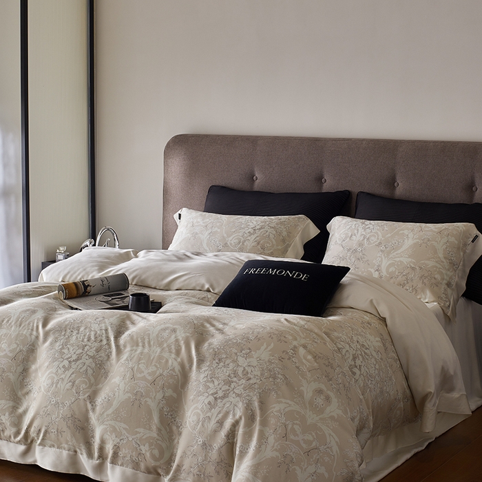 91家纺网 家纺一手货源 找家纺 蕾诺家纺 2025新款60支进口奥地利兰精天丝数码印花四件套 娜塔莎-香槟