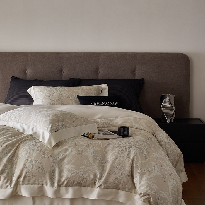 91家纺网 家纺一手货源 找家纺 蕾诺家纺 2025新款60支进口奥地利兰精天丝数码印花四件套 娜塔莎-香槟