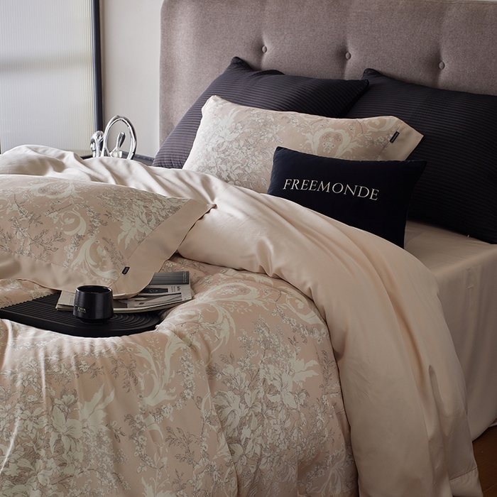 91家纺网 家纺一手货源 找家纺 蕾诺家纺 2025新款60支进口奥地利兰精天丝数码印花四件套 娜塔莎-贝壳粉