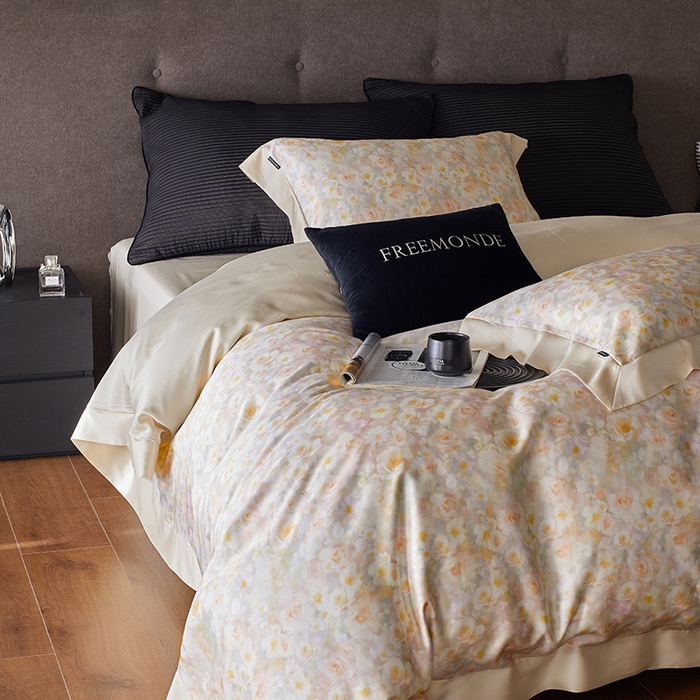 91家纺网 家纺一手货源 找家纺 蕾诺家纺 2025新款60支进口奥地利兰精天丝数码印花四件套 茉莉清晨